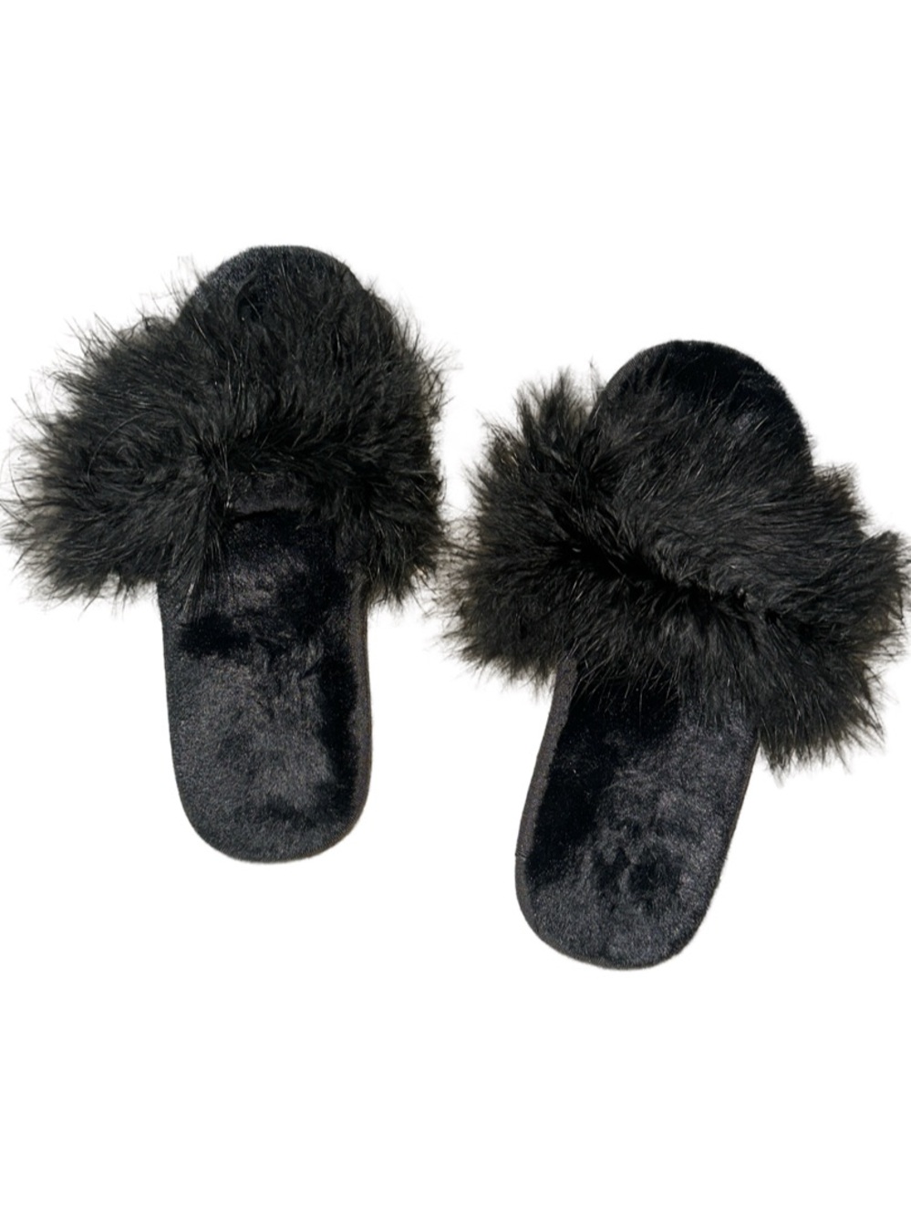 Fuzzy Black Plush Slide Slippers